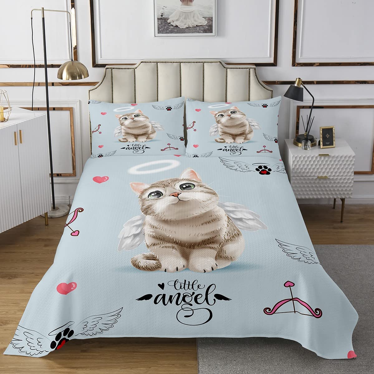 Copriletto trapuntato con gatto del fumetto per bambini ragazzi ragazze kawaii in morbida microfibra trapuntata per letto 170X230cm