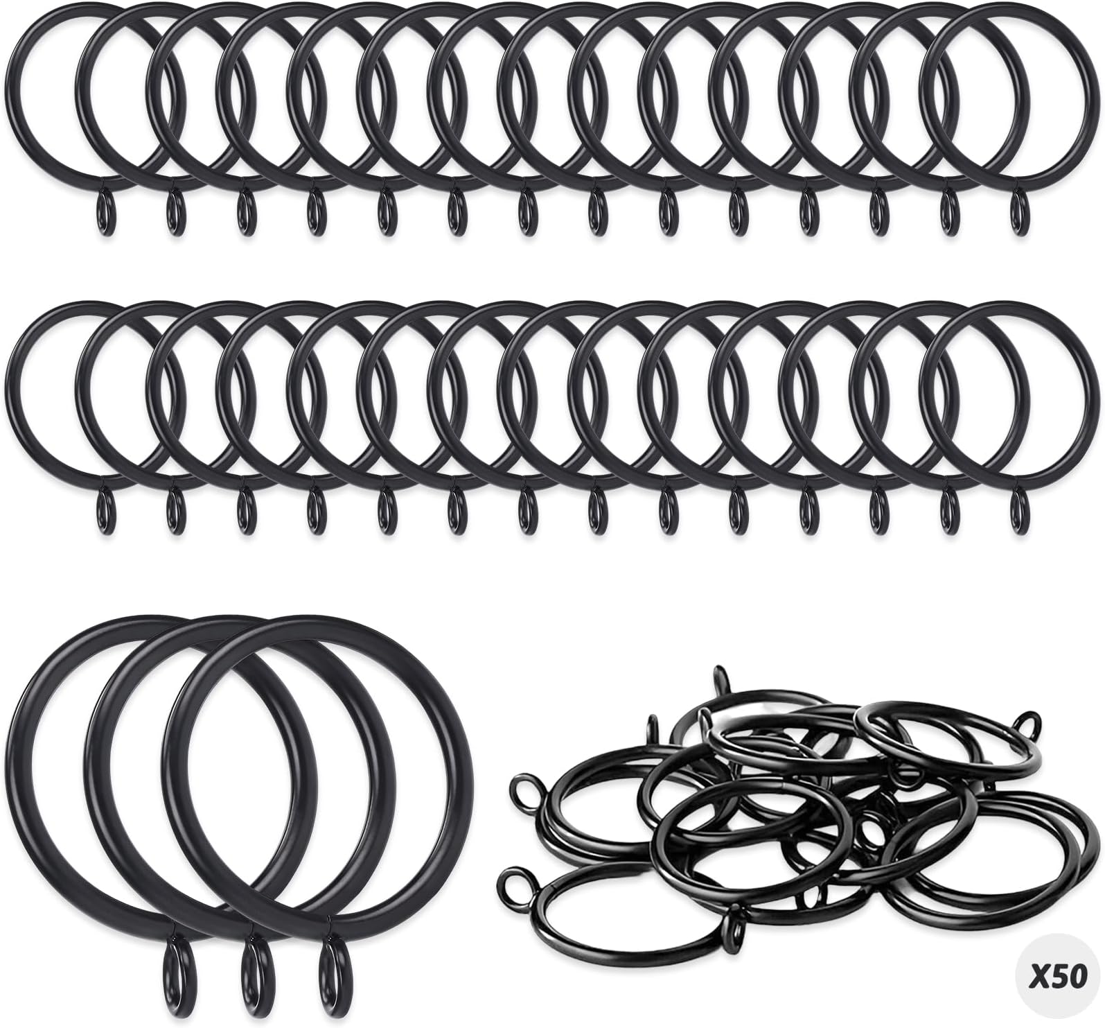 AHUNTTER 50 Pack 30mm Silver Metal Curtain Pole Rings - Smooth Glider ...
