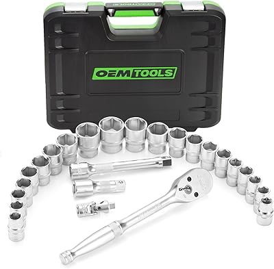 OEMTOOLS 23995 26 Piece 1/2 Inch Drive Ratchet and Socket Set, Socket and Wrench Set, Mechanic Tool Set, SAE and Metric Wrench and Socket Set