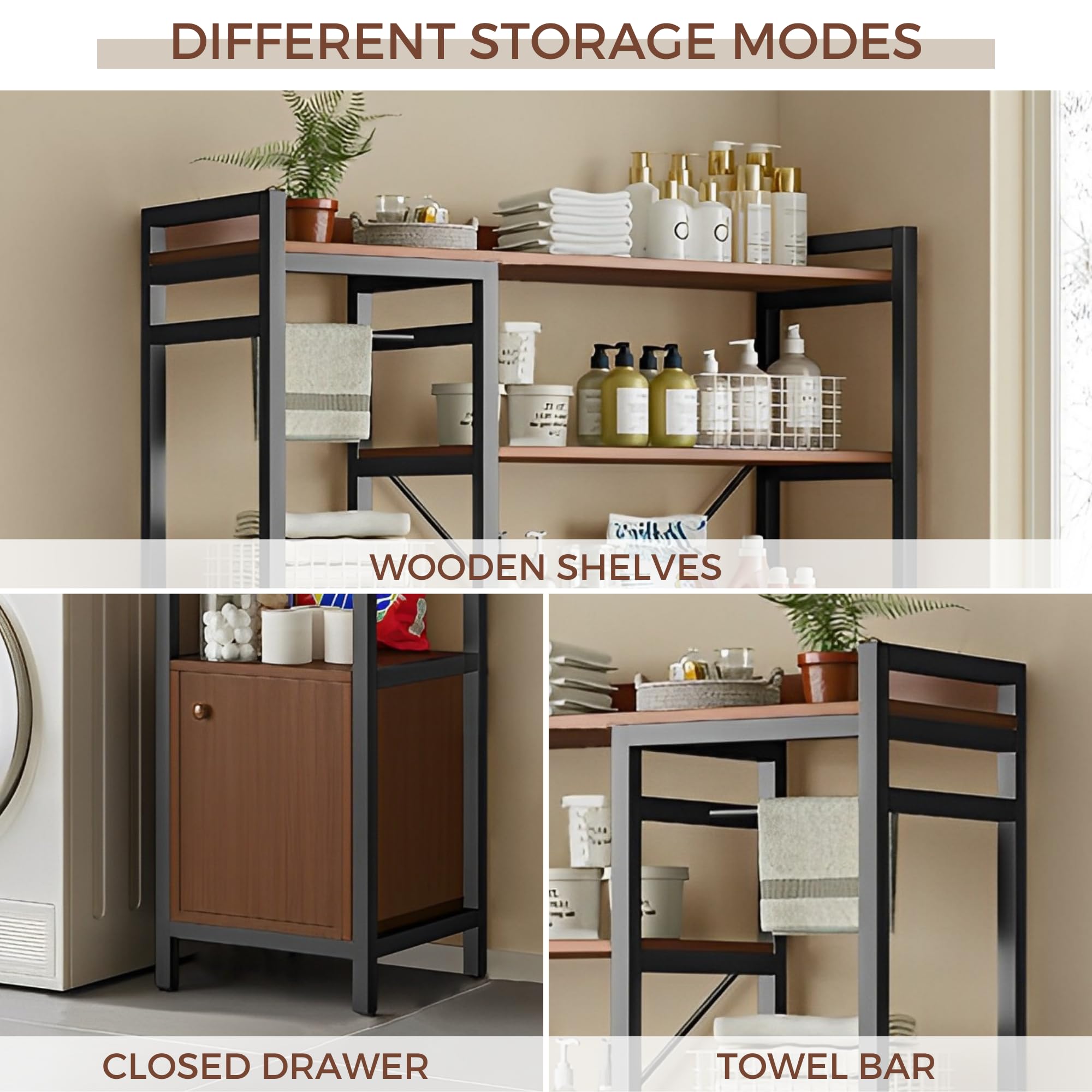 Étagère De Rangement Pour Lave-Linge MAGIC SELECT - 3 Niveaux - Bois Et Acier - Gain De Place