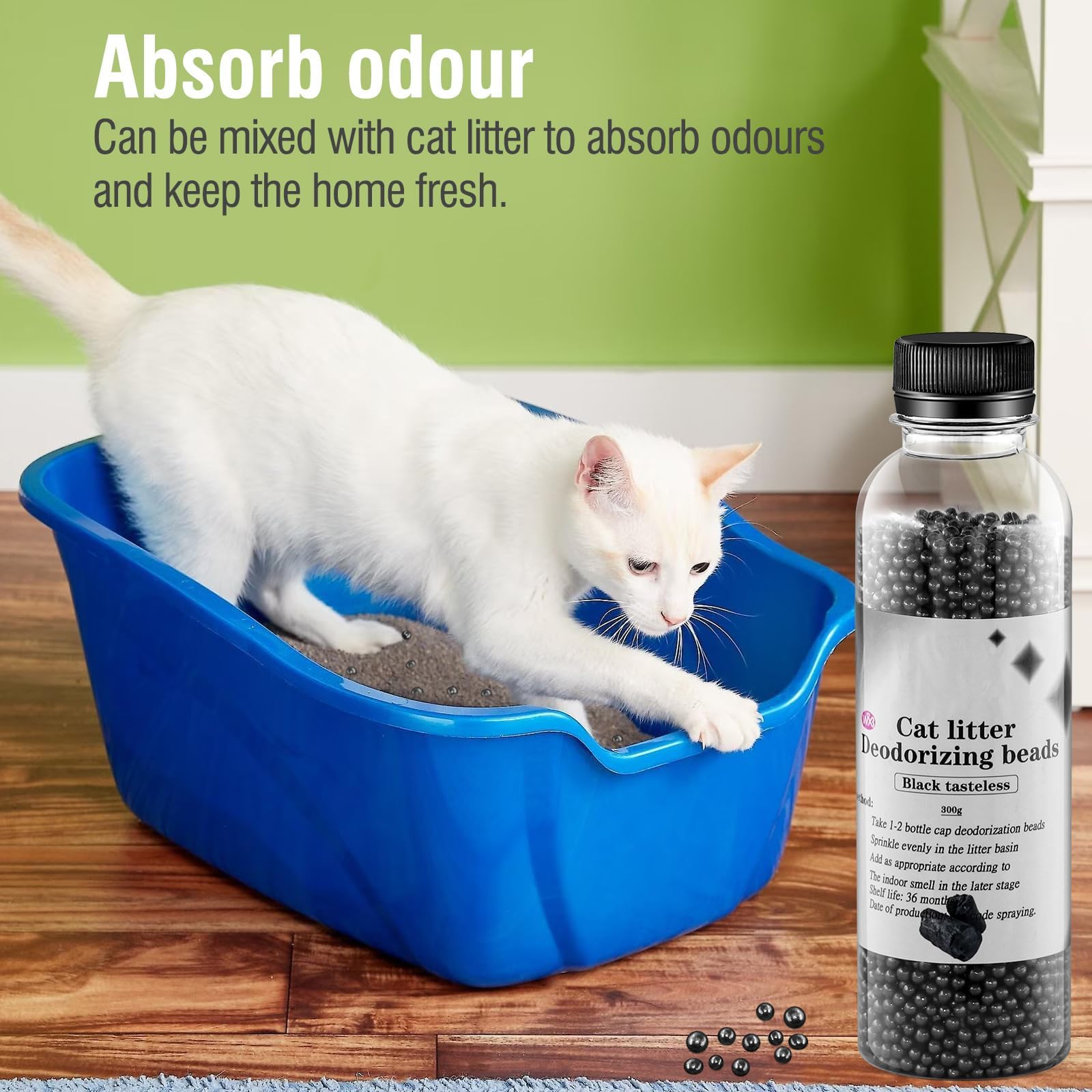 Caja de arena para gatos, desodorante con cuentas | Caja de arena para gatos con cristales desodorantes | Elimina el olor del gato, neutraliza el olor, 8.5 onzas (2 piezas)