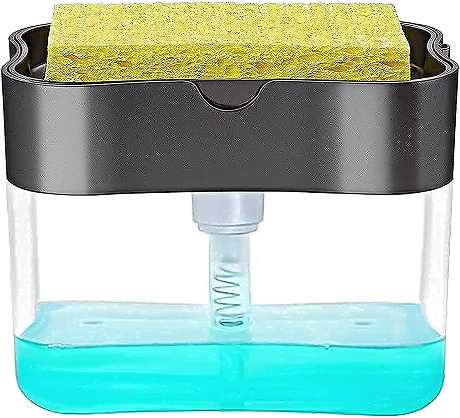 Mumoo Bear 2 In 1 Sponge Rack Shelf Soap Detergent Dispenser Pump, Large Capacity With Sponge, Hand Operation,Affordable, Gray