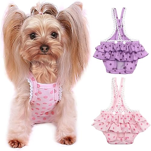 Miniatura 6 de 2 piezas de pañales lavables para hembra con tirantes, cómodos pañales reutilizables para cachorros, bragas sanitarias para perros, ropa interior