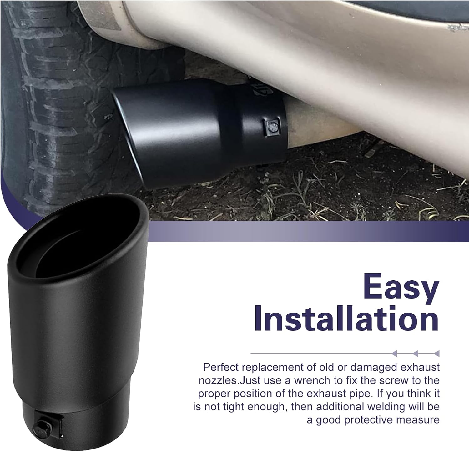 Stainless Steel Inlet Exhaust Tip, Adjustable 2.75-3" Car Exhaust Tip, Heavy-Duty Auto Exhausts Pipe Tail Throat Tailpipe, Black Powder Coated Auto Replacement Exhausts Pipes, for Most Car