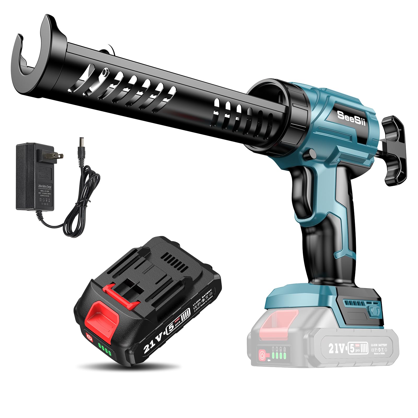 SEESII Akku-Kartuschenpresse Kompatibel mit Makita 18V, Akku-Kartuschenpistole mit 2000mAh, 4 Geschwindigkeiten, Elektrische Silikonpistole, Akku-Silikonpistole für 300ml-Kartuschen (300ml)
