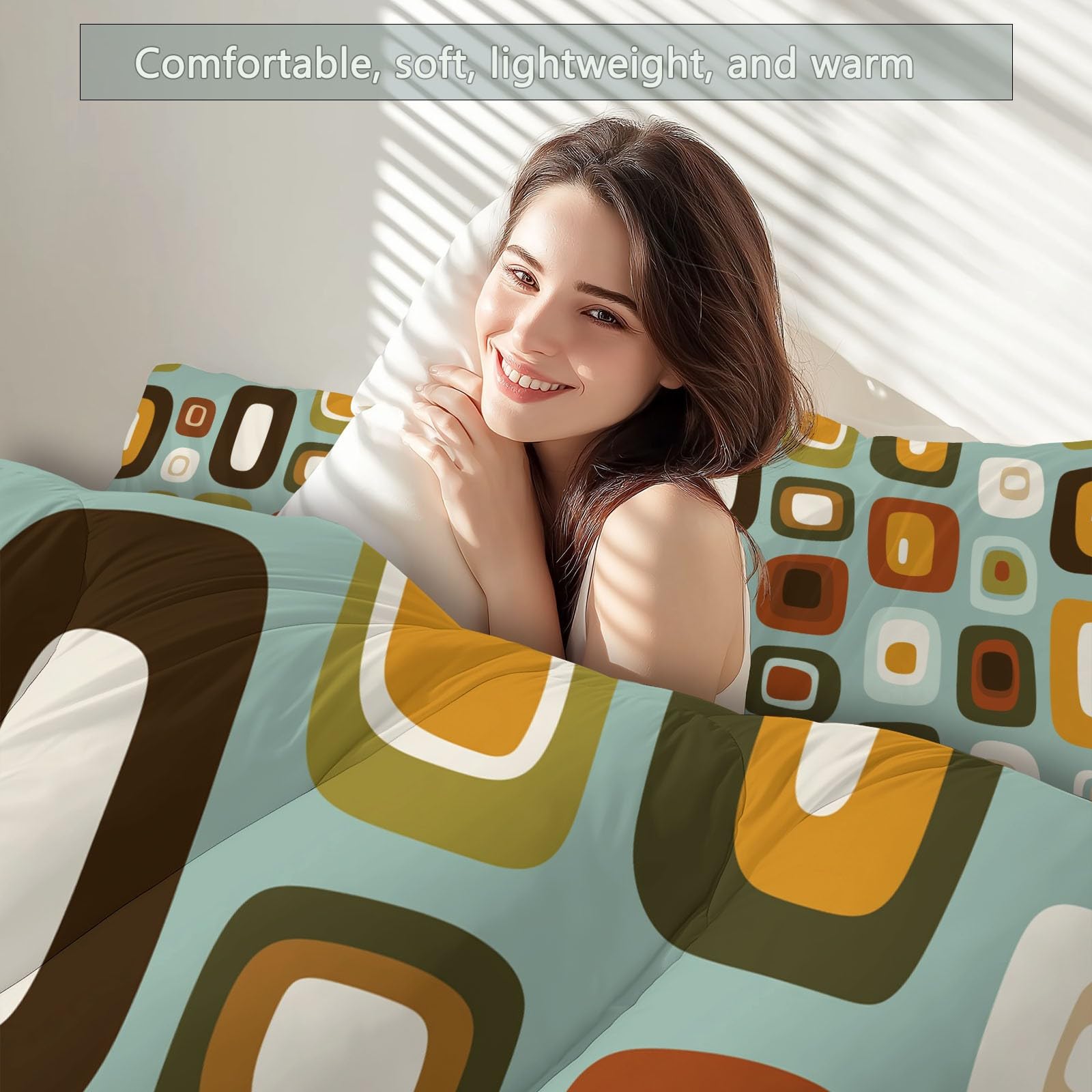 uego de Colcha Cama Bloques de Color geométricos Retro Colcha Estampada 200 x 200 cm Cubrecama Microfibra con 2 Fundas de Almohada, Manta de Verano Cama Superligera con Elegante Color Naranja