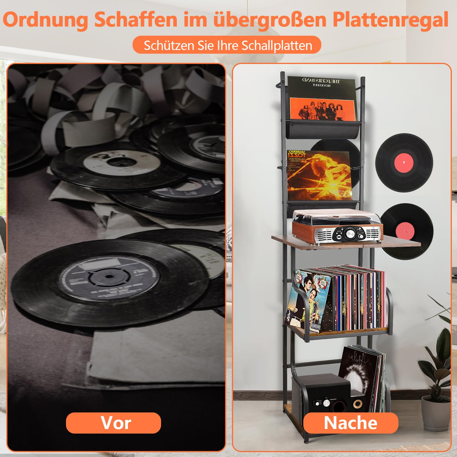 Plattenspieler Regal, Schallplatten Regal mit 5 Tier, 57 "x 12 "x 14" Schallplattenständer Aufbewahrung, Hält 100 Alben, Plattenspieler Tisch für Wohnzimmer, Schlafzimmer, Magazin Turntable