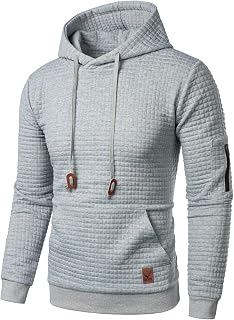 Men’s Long Sleeve Pullover Hooded Jacquard Sweatshirt Plaid Hoodie with Pocket