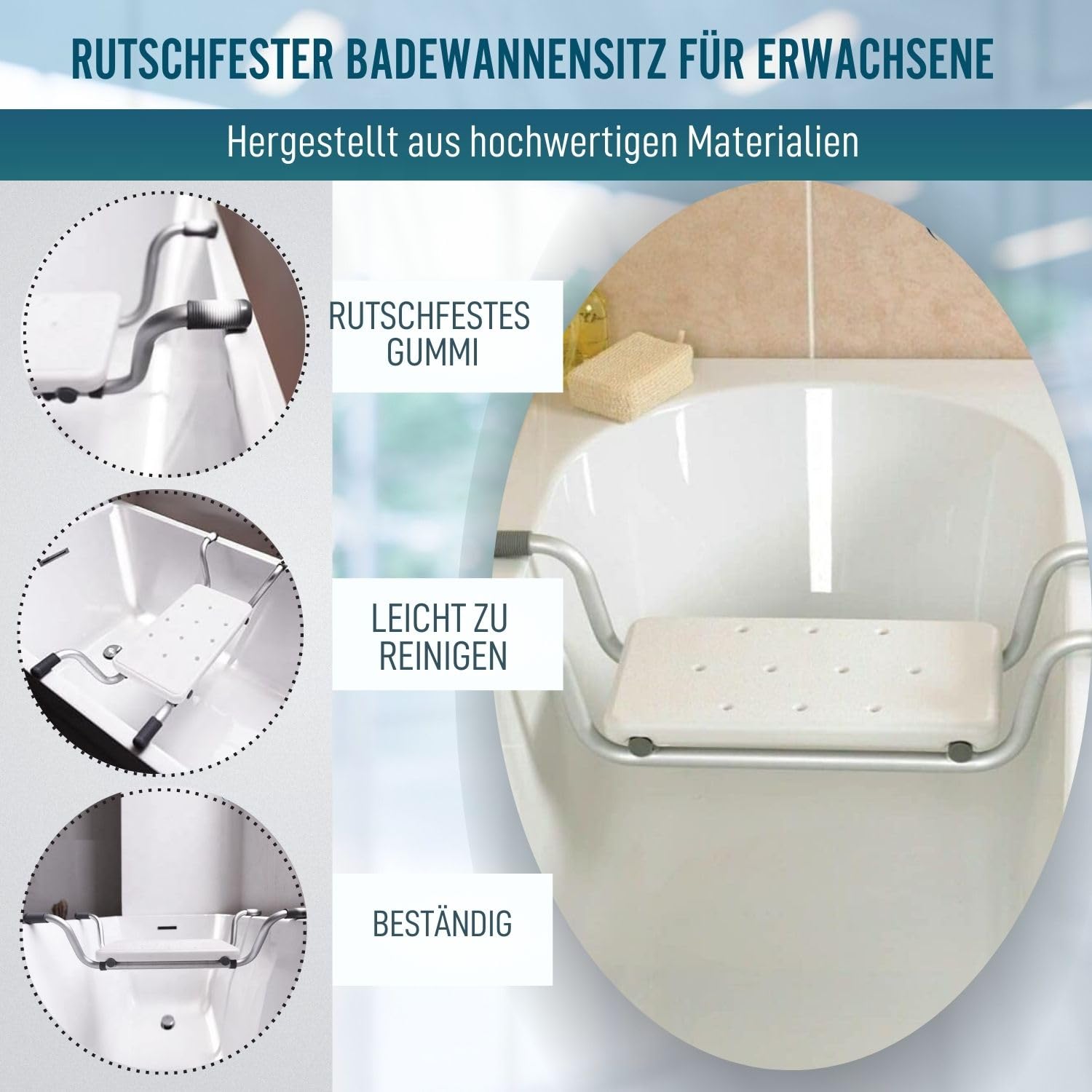 OrtoPrime Badewannensitz Senioren - Sitzbrett Badewanne - Badewannen Sitz für Senioren und Erwachsene - Antirutsch Badewannensitz - Badehilfen - Wannensitz Erwachsene - Badewannenbrett
