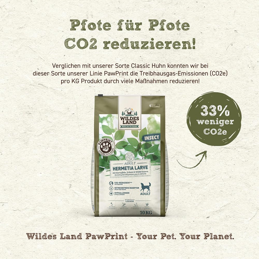 Wildes Land Pawprint - Insect - 10 kg - Hermetia Larve mit Kartoffeln, Erbsen und Wildkräutern