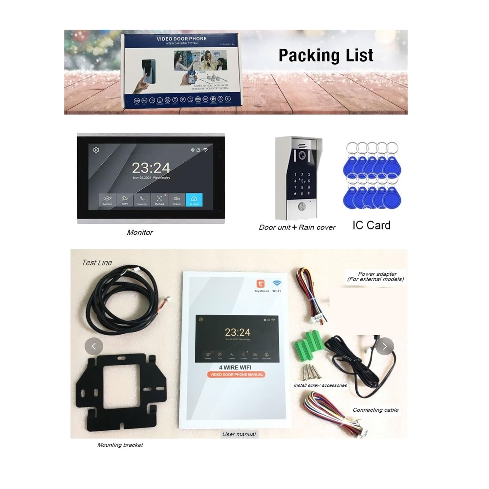 Odcisk Palca 5 W 1, Odblokowanie Dzwonka Wi-Fi, Wideodomofon, System Domofonowy Tuya Smart 1080P, Monitor Dotykowy, Ochrona Bezpieczeństwa Ostry PodgląD Na żYwo(10inch LCD Not TF)