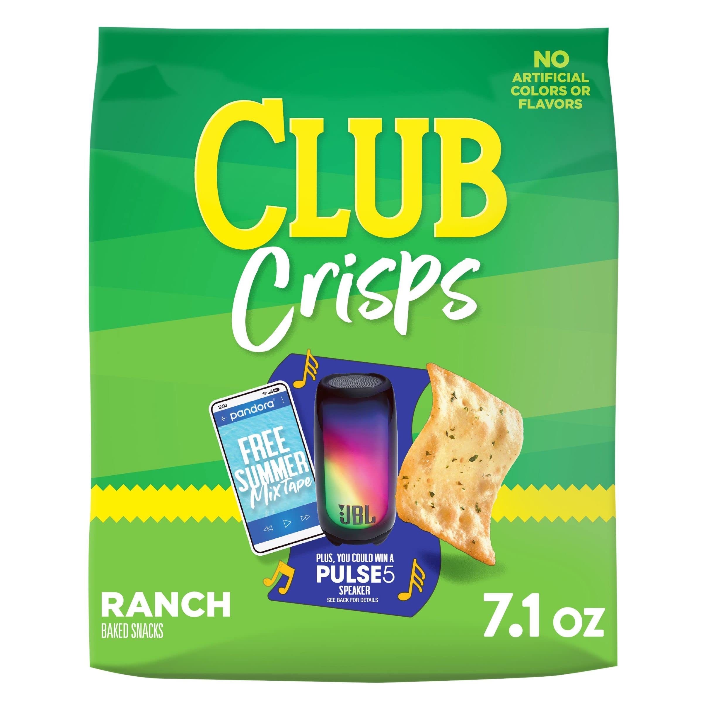 Club Cracker Crisps, Baked Snack Crackers, Party Snacks, Ranch, 7.1oz Bag (1 Bag)
