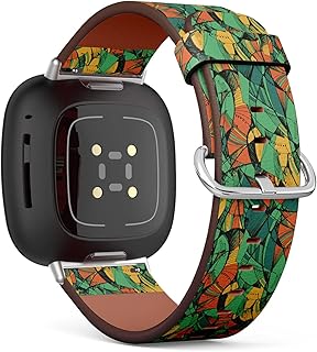 CJBROES Replacement Leather Watch Band, Compatible with Fitbit Versa 3 and Fitbit Sense of Wristband Bracelet Accessory - Fancy Geometry