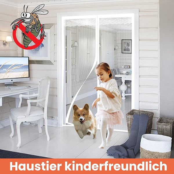 DIKER Mosquitera Puerta Magnetica mosquiteras para puertas 90x210cm cortina mosquitera puerta exterior Cierre Automático para dormitorio balcón sala de estar puerta de patio, Blanco - 2