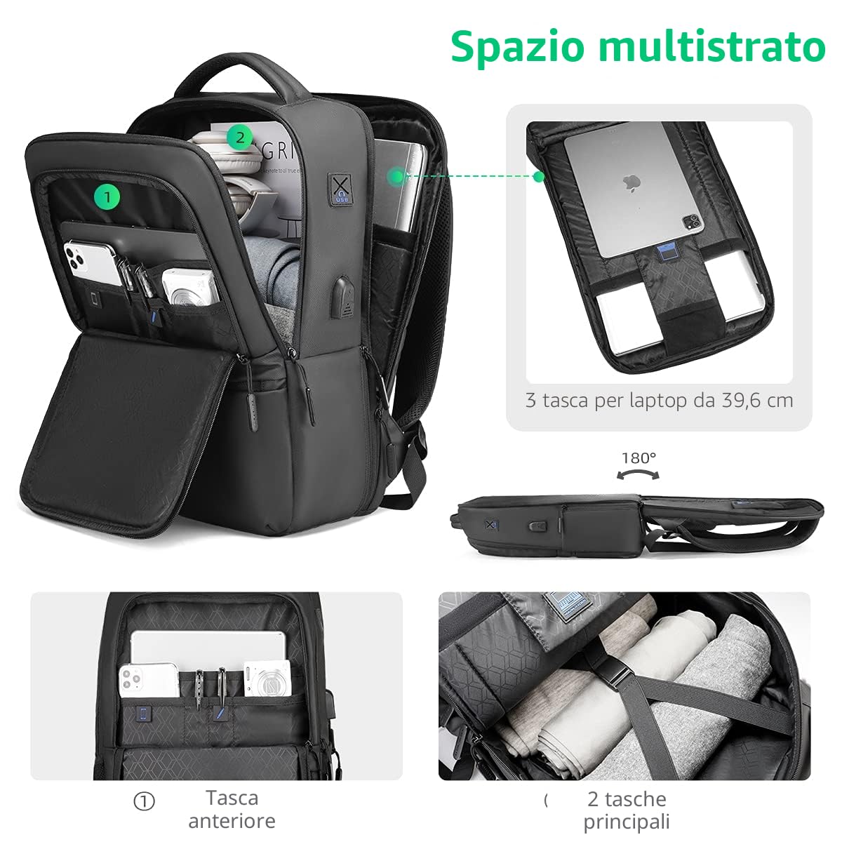 MARK RYDEN Zaino per computer portatile, adatto per 15,6” Laptop zaino per la scuola, Business Casual Daypack, con slot USB, adatto per l'università scuola viaggi lavoro campeggio uomo donna