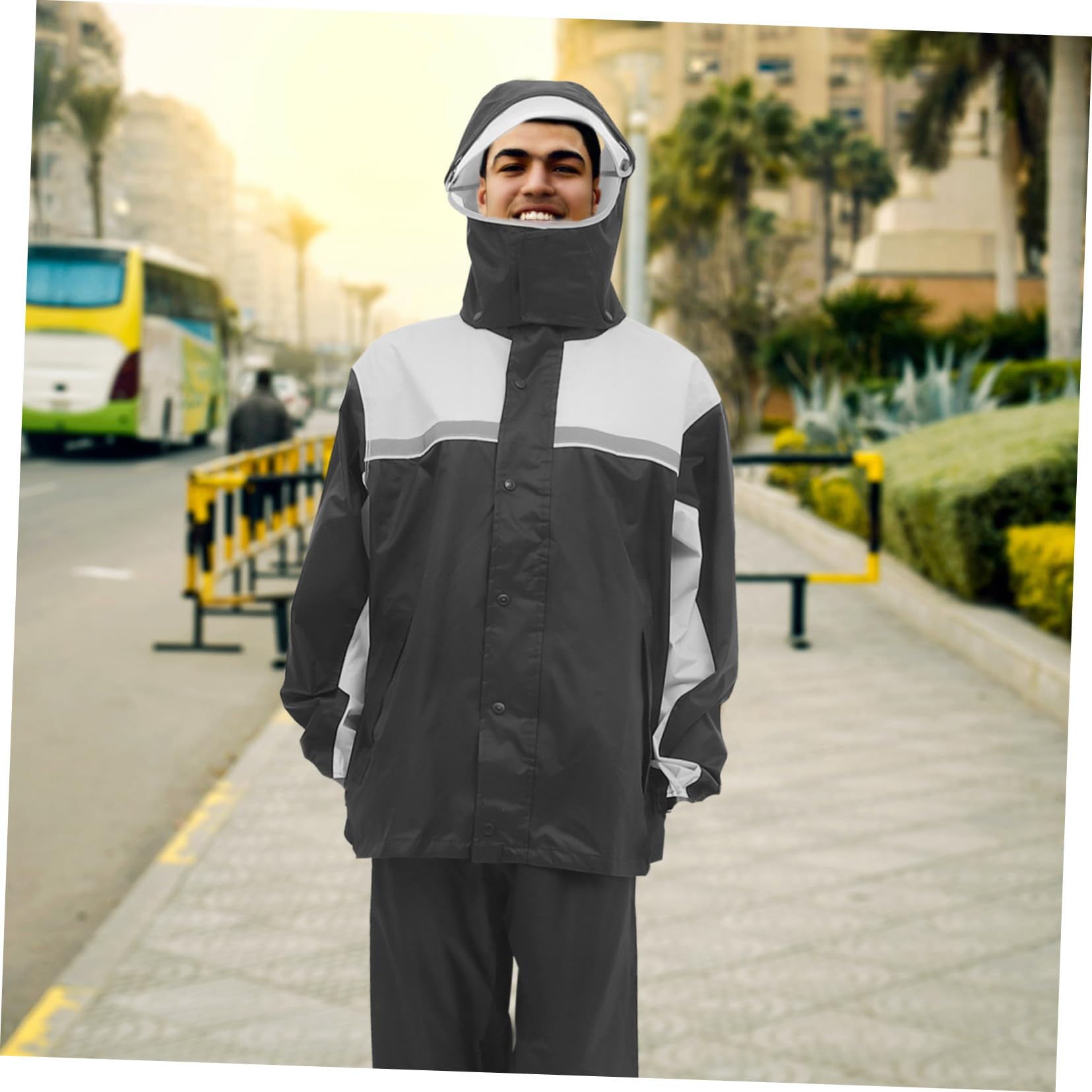 OSOLADY 1set Motorcycle Rain Suit for Men Rain Jacket and Pants Windproof Gear Reflective Strips for Outdoor Riding and Harsh Weather