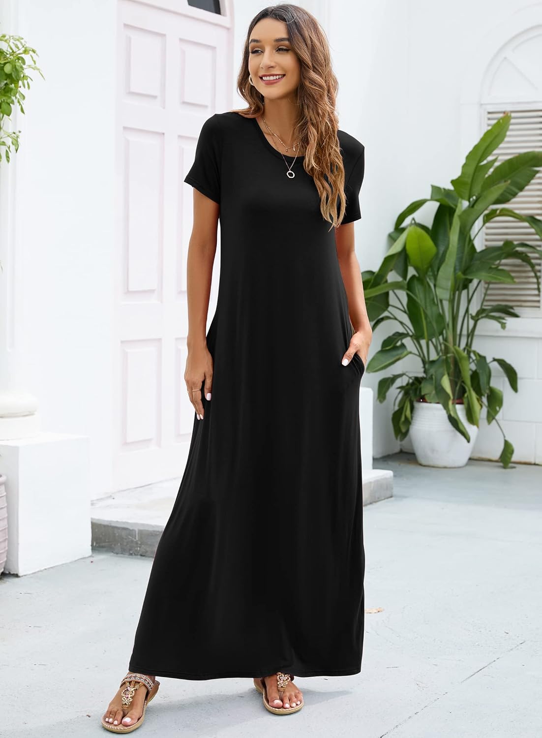 Hount Women's Summer Short Sleeve Maxi Dresses Casual 2025 Loose Beach Sundresses Tshirt Dresses with Pockets - Image 5