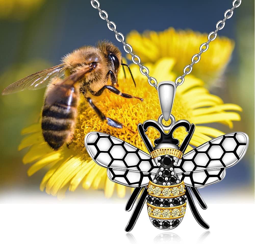Bee Necklace for Women Bumble Bee Pendant Necklace 925 Sterling Silver Honeycomb Love Bees Jewelry - Image 3