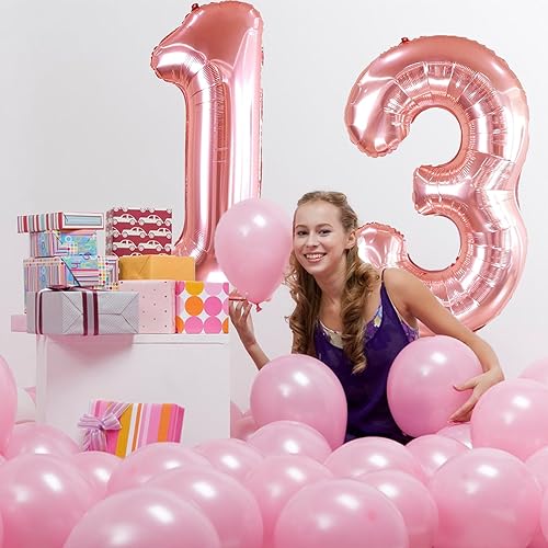 Miniatura 2 de Globos de oro rosa de 40 pulgadas con el número 13, globos gigantes de helio con el número 13 para fiestas de cumpleaños de 1331 para niñas y