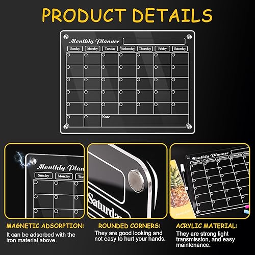 Miniatura 7 de LOVIMAG Calendario magnético acrílico para refrigerador, tablero de planificación magnético de acrílico transparente de borrado en seco de