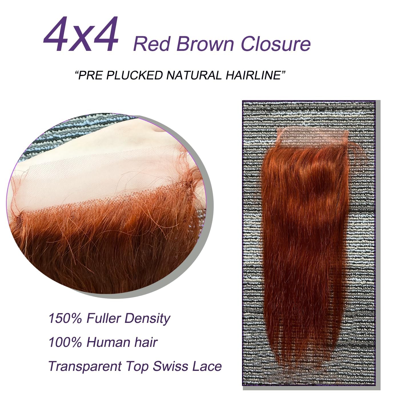4x4 Color 33 Straight Reddish Brown Closure Invisible Hd Lace Closure Brazilian Human Hair Pre-plucked Bleached Knots Wet And Wavy Closure For Women 12 Inch