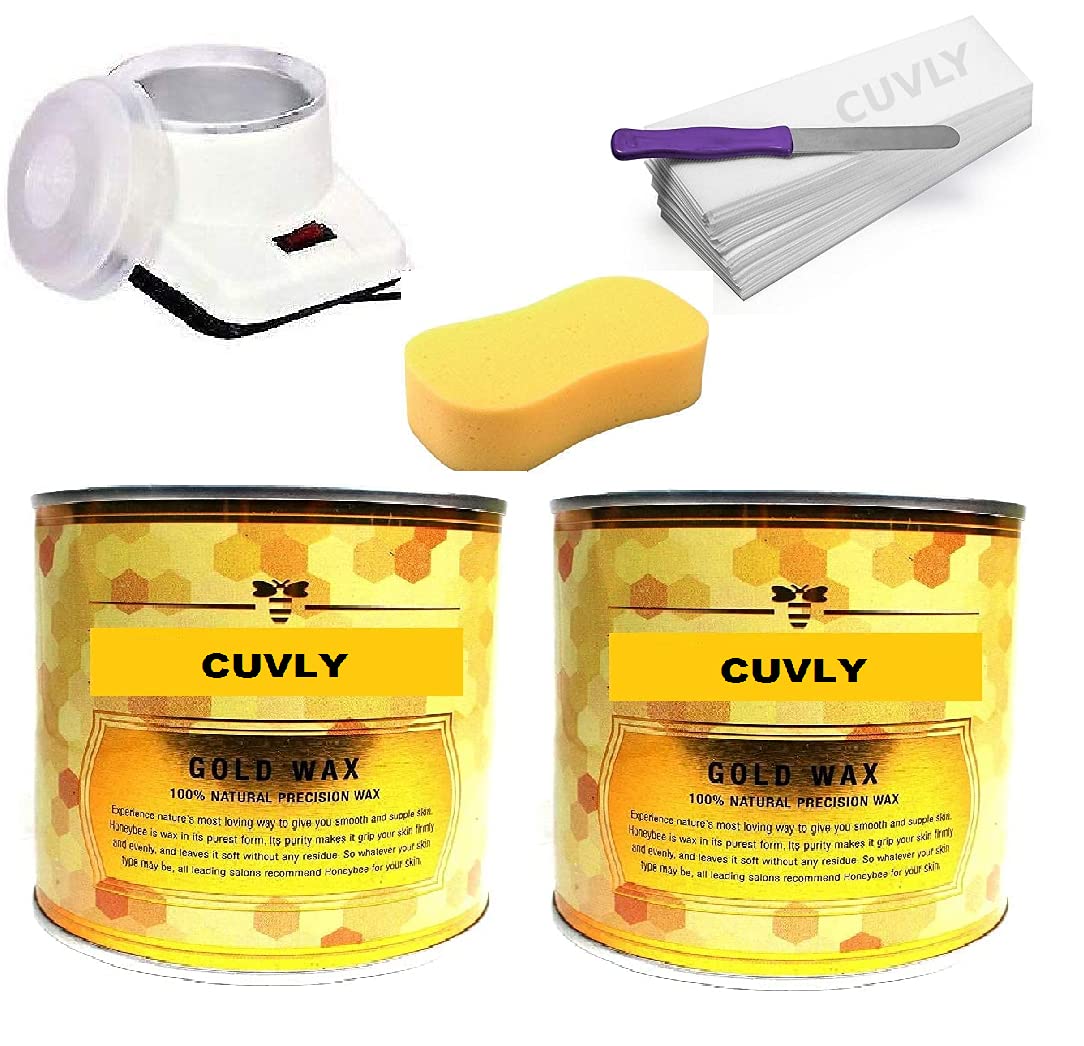 CUVLY Waxing Kit Combo With Wax Heater, Gold Wax (1200 Gm), 70 Strips, Spatula, and Sponge for Women