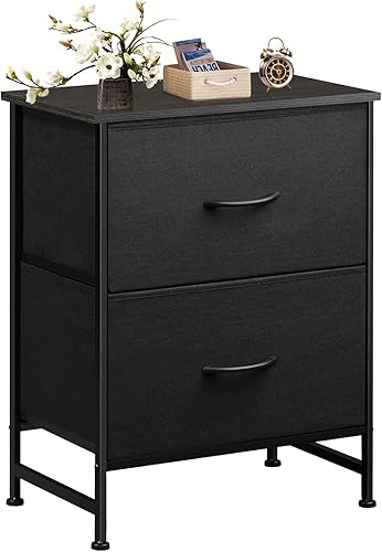 Miniatura 1 de Sweetcrispy Mesa auxiliar con 2 cajones para dormitorio, mesita de noche pequeña, muebles organizadores de almacenamiento, armario de tela, parte