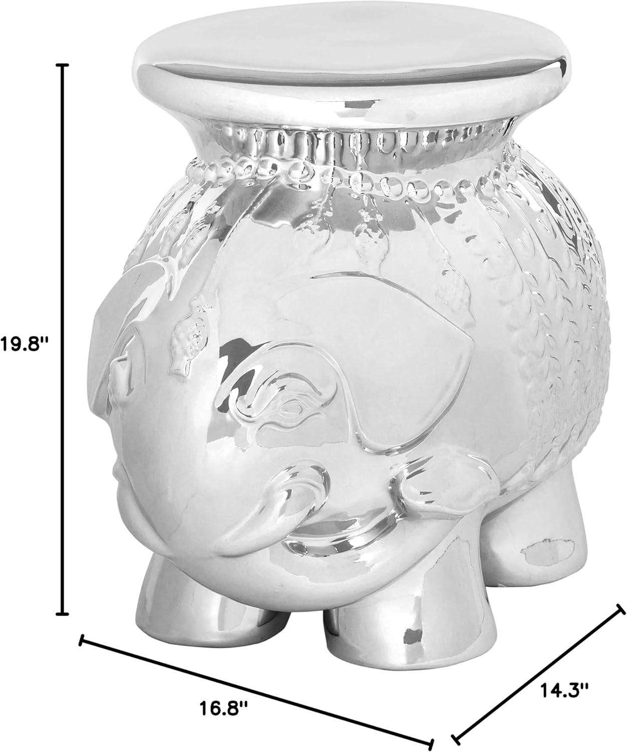 SAFAVIEH Home Collection – Decorative Silver Glazed Ceramic Elephant Garden Stool, Sculptural Indoor & Outdoor Accent (ACS4501E)