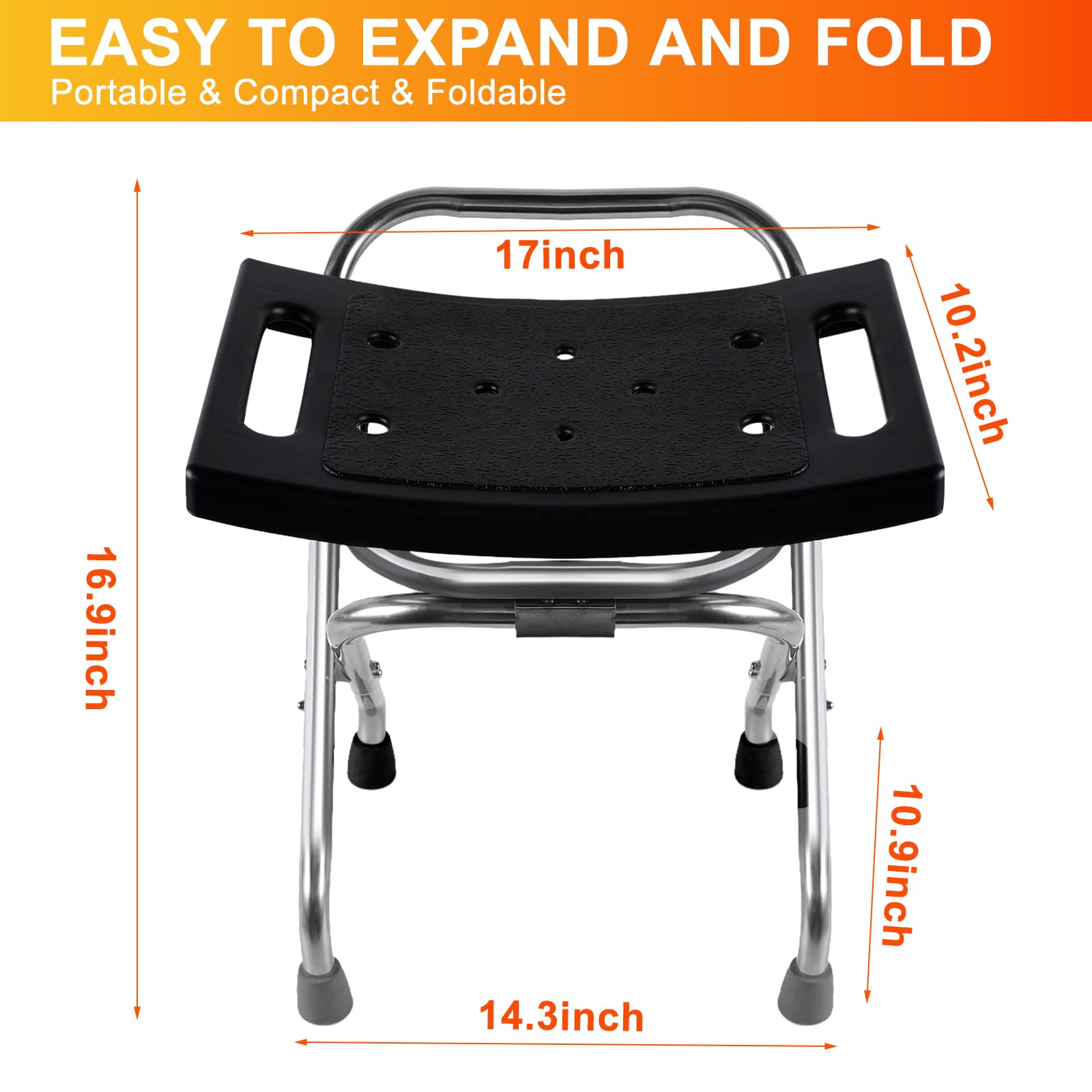 Asiento de ducha plegable, silla de ducha de acero inoxidable elegible para ducha interior, taburete de ducha portátil de 400 libras, silla de baño antideslizante de seguridad para personas mayores,