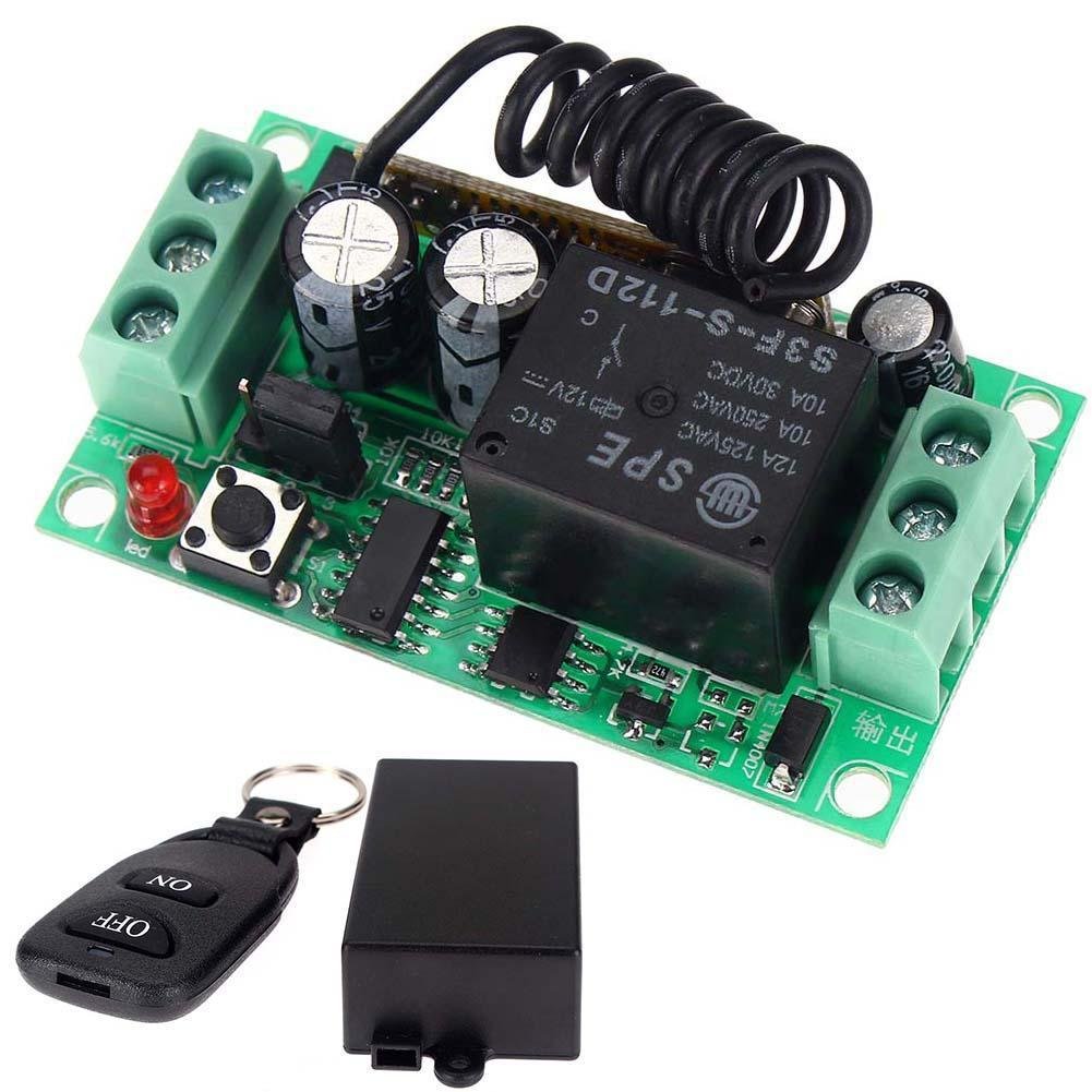 DC12V 1CH Mini Wireless RF Remote Control Light Switch 10A Relay Output Radio Receiver Module + One-Button Transmitter | UK