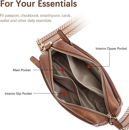 Miniatura 5 de BOSTANTEN Bolso cruzado pequeño para mujer, con triple cremallera, de cuero, con correa de hombro de color
