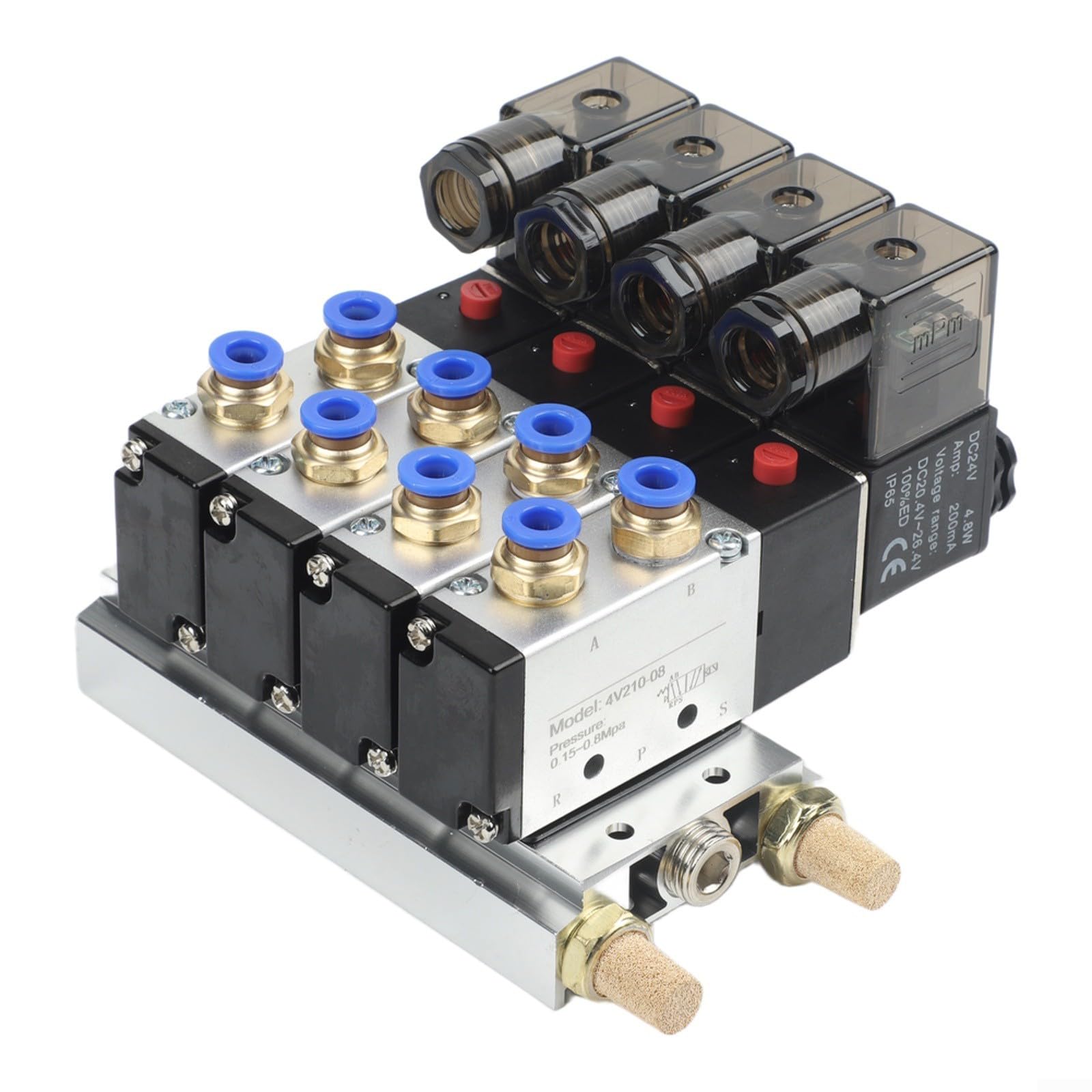 Electroválvula neumática 4V210-08, 5/2 vías, DC 24V, aleación de aluminio, con base de liberación rápida y silenciador para automatización industrial