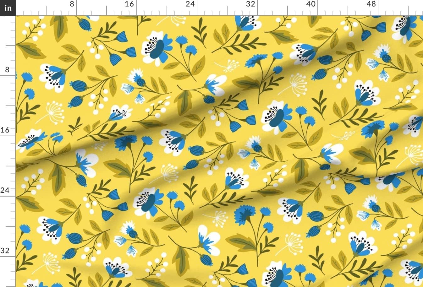 Spoonflower Fabric - Small Colorful Flowers Blue Yellow Floral Spring Botanical Printed on Upholstery Velvet Fabric Fat Quarter - Upholstery Home Decor Bottomweight Apparel