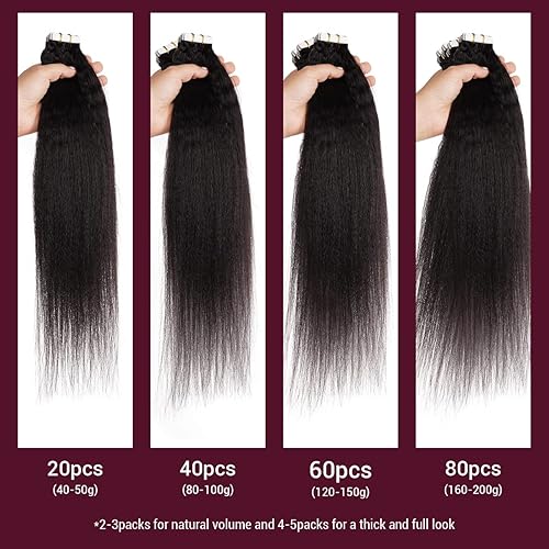 Miniatura 10 de Starlet - Extensiones de cabello humano adhesivas Yaki, lacio, 100% virgen, 12A, 18 pulgadas, 20 unidades de 1.76 oz, extensiones de cabello para