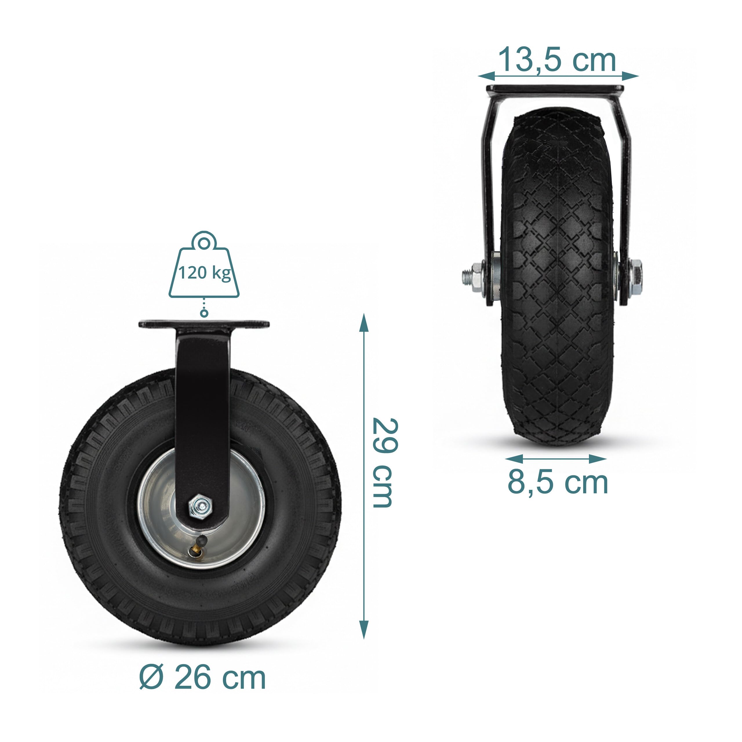 Relaxdays Set 2 Ruote fisse + 2 girevoli, pneumatiche 3.00-4, Portata 120 kg, Nero/Argento, Rotelle