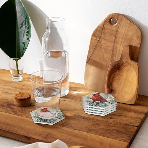 Miniatura 7 de Juego de 4 posavasos cardinales de Navidad para bebidas, diseño de acebo, de cerámica, absorbentes de nieve, para mesa de café, bar, cerveza,