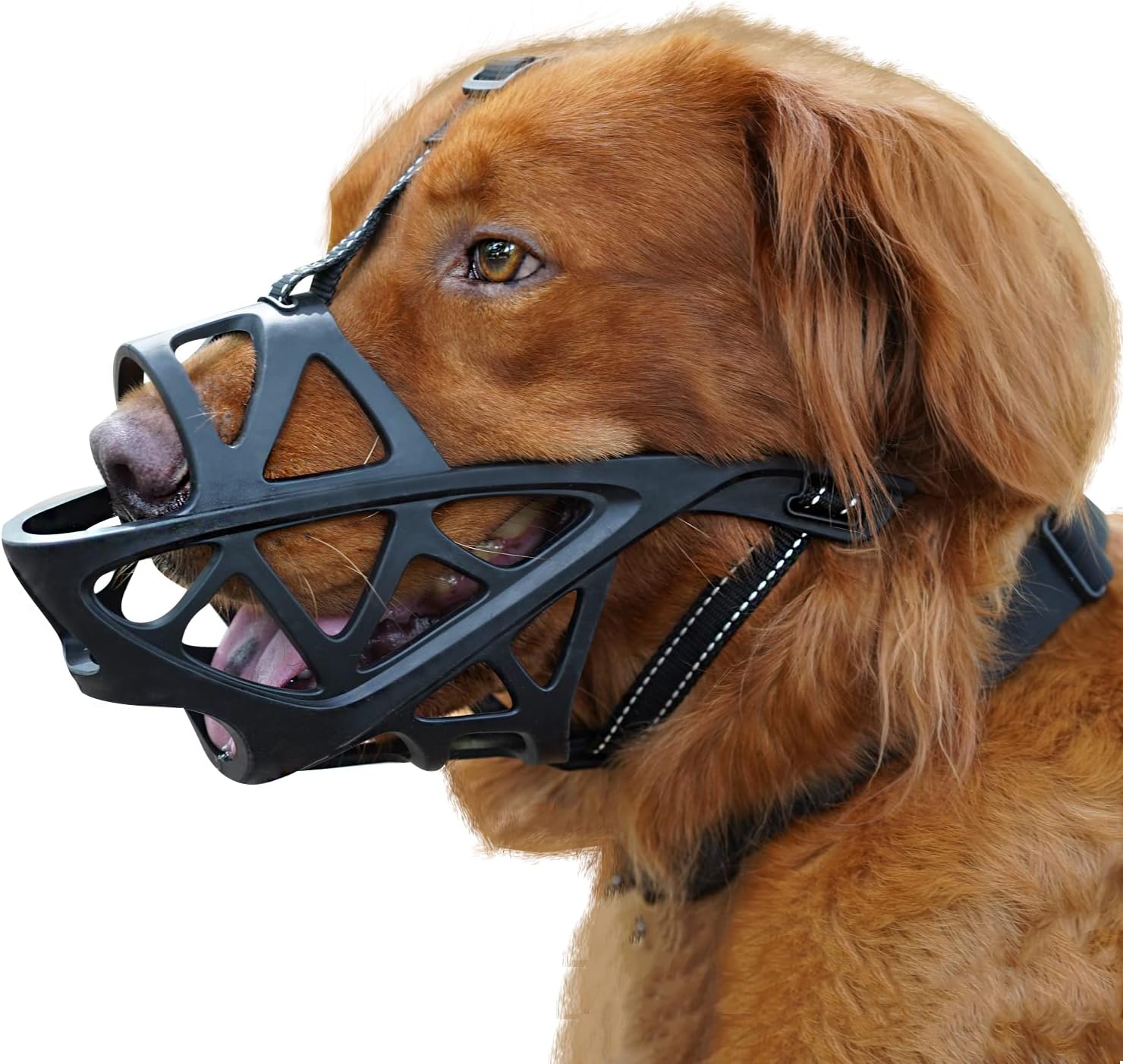 BARKLESS Dog Muzzle, Soft Basket Muzzle for Medium Large Sized Dog Labrador Golden German Shepherd Australian Shepherds, Mouth Guard for Biting Chewing Scavenging, Allow Drinking and Eating(Black, XL)