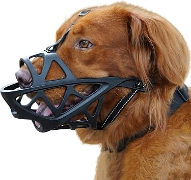 BARKLESS Dog Muzzle, Soft Basket Muzzle for Medium Large Sized Dog Labrador Golden German Shepherd Australian Shepherds, Mouth Guard for Biting Chewing Scavenging, Allow Drinking and EatingBlack, S