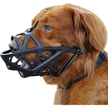 BARKLESS Dog Muzzle, Soft Basket Muzzle for Medium Large Sized Dog Labrador Golden German Shepherd Australian Shepherds, Mouth Guard for Biting Chewing Scavenging, Allow Drinking and EatingBlack, M