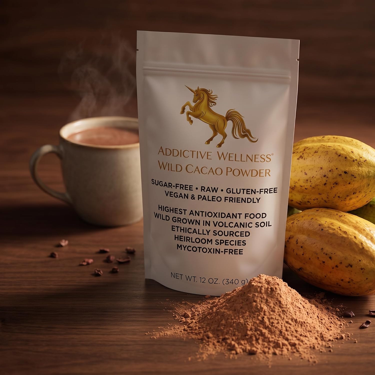  Raw Cacao Powder, Mycotoxin-Free Heirloom Cacao, 12 oz | Wild Arriba Nacional cacao from Ecuador, 3rd party tested for heavy metals, unsweetened, never roasted, vegan keto paleo thumbnail