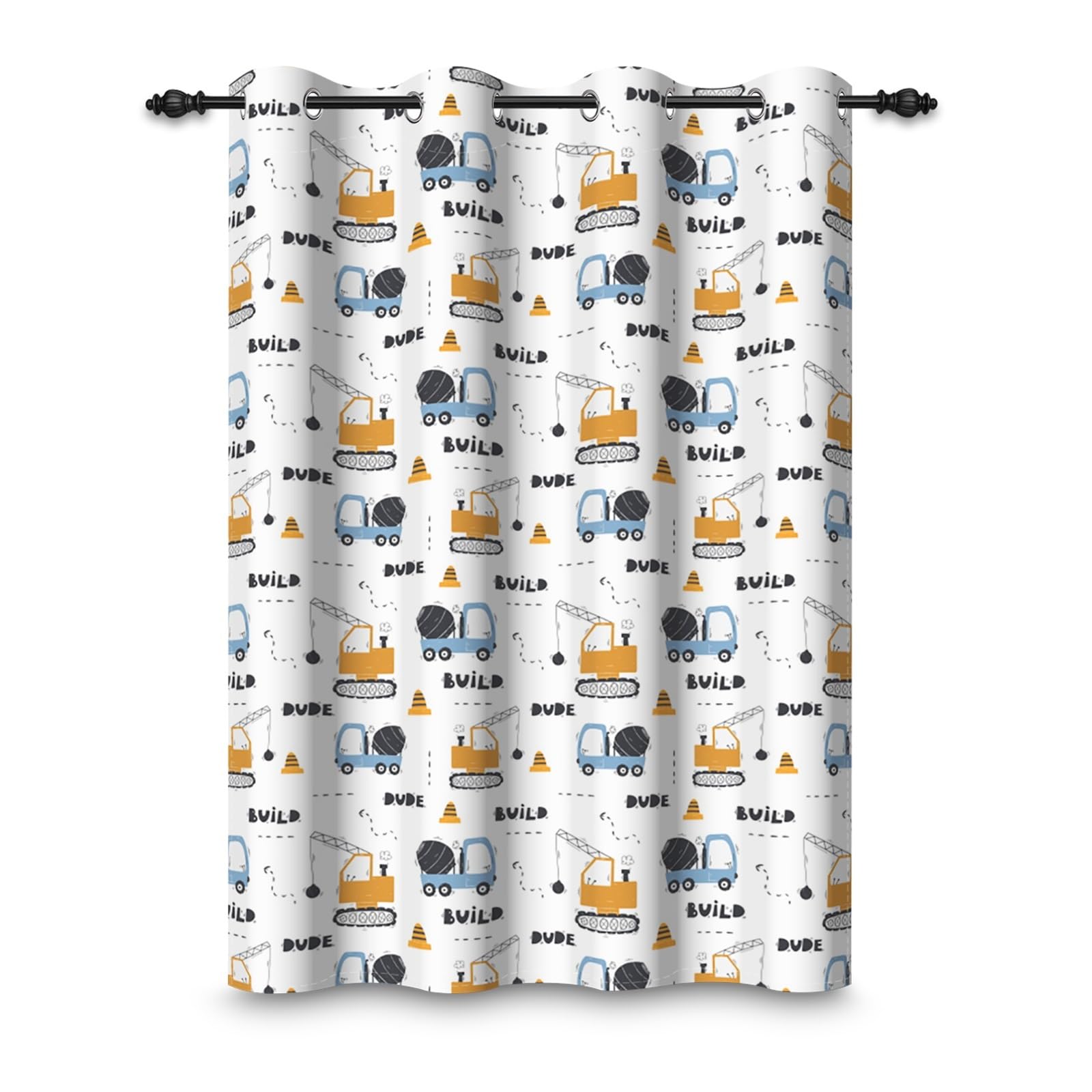 ggaimwf 42"x 63" Cartoon Truck Eyelet Curtain for Boys Bedroom Build Dude Vehicles Construction Car Blackout Insulated Thermal Grommet Window Drapes for Nursery Playroom Living Room,1 Single Panel
