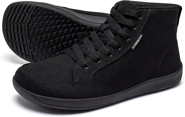 HOBIBEAR Unisex Barefoot Shoes | Wide Toe Box | High Top Canvas | Comfortable Trail Running Sneaker