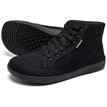 HOBIBEAR Men Wide Walking Shoes High Top Trail Running Barefoot Canvas Sneakers Zero Drop Sole Minimalist for Outdoor Gym Casual Travel Training Walking US 8 Wide Men All Black