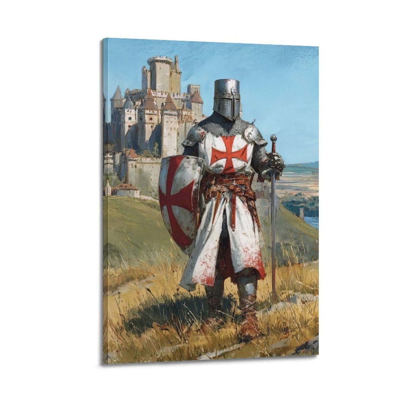 XKUGA Crusader Religious Poster Sacred Light Templar Knight Prayer Modern Decorative Canvas Prints - Ideal Wall Art for Family, Man Cave, Game Room, Boys & Girls Bedroom 20x30inch(50x75cm)