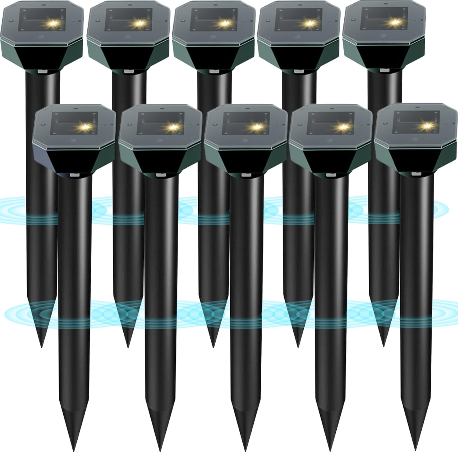 Snake &amp; Mole &amp; Rabbit &amp; Skunk Repellent Solar Powered, 2026 Upgraded Ultrasonic Deterrent, IP65 Waterproof, Gopher Groundhog Chipmunk Raccoon and Vole Repellent &amp; Deterrent for Lawn &amp; Garden, 10 Pack