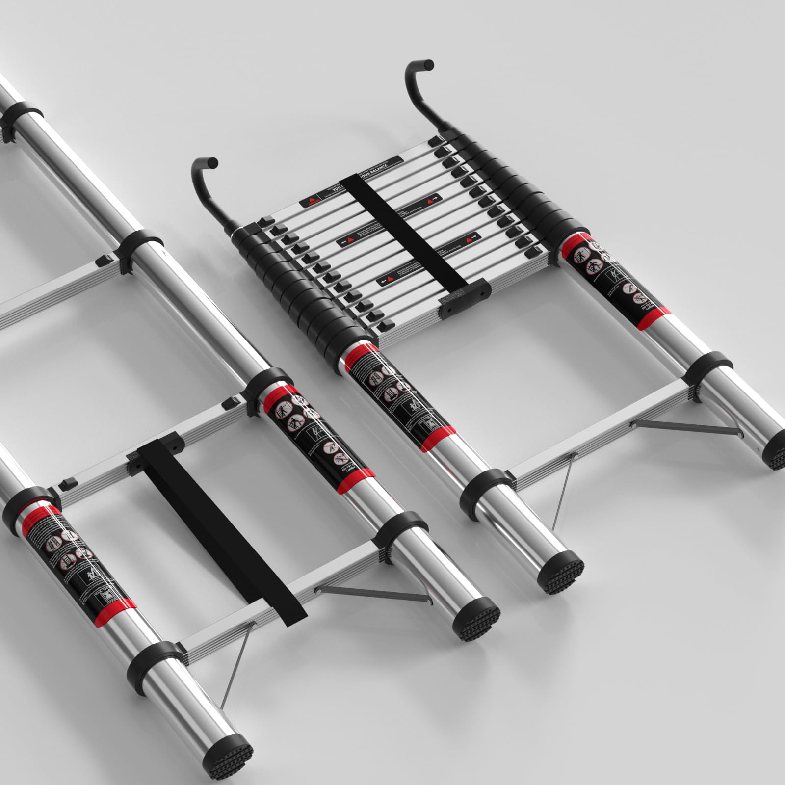 Scala telescopica da 5 m, con gancio, in acciaio inox, pieghevole, antiscivolo, design telescopico, in acciaio inox di alta qualità, portatile, leggera, portata 150 kg