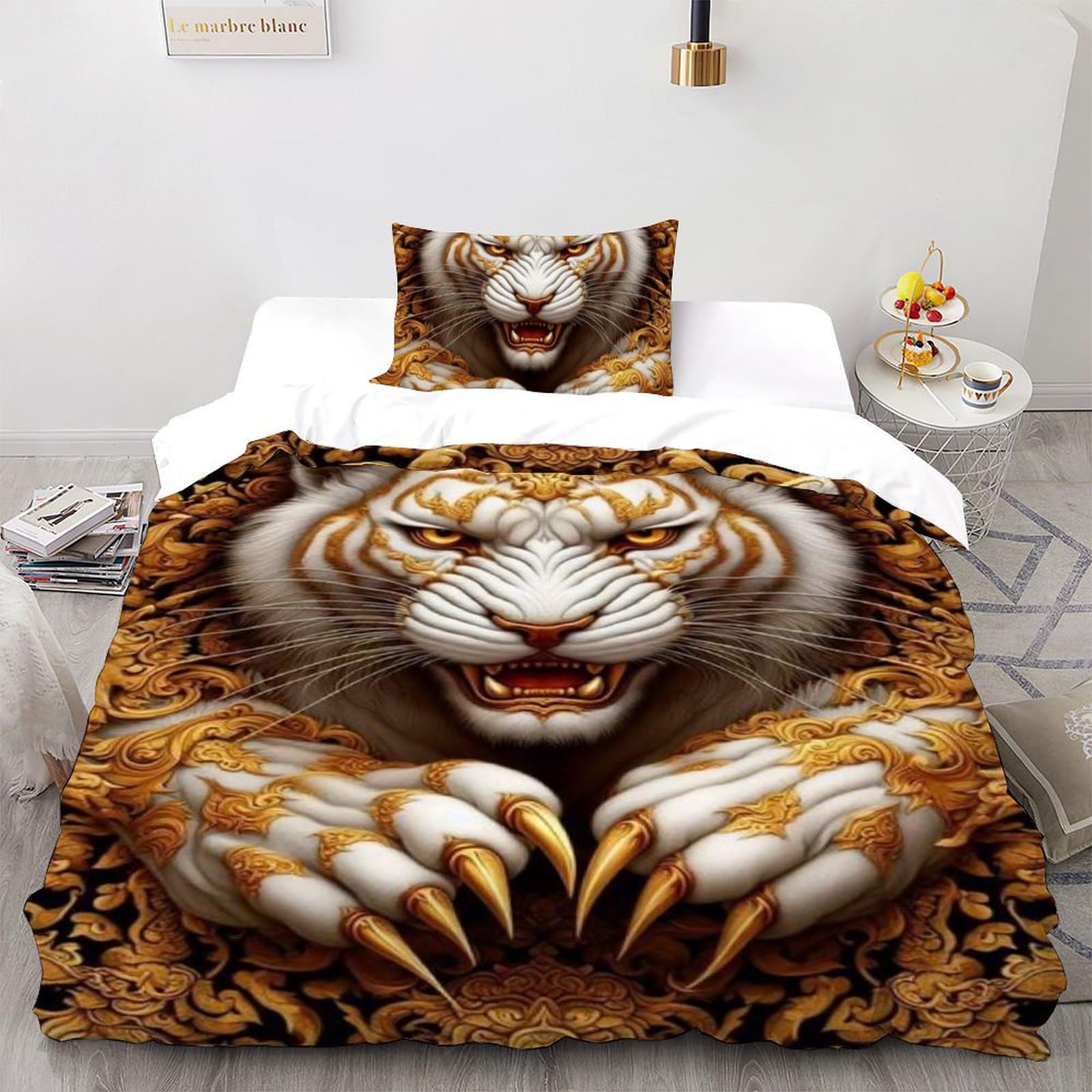 Housse de couette lion lit 1 personne avec taie microfibre