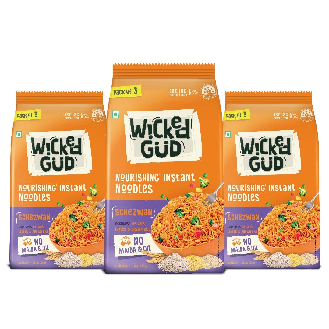 WickedGud Nourishing Schezwan Instant Noodles (207gm x 3) | Healthy Noodles | No Maida | No Oil | No MSG | High Protein | High Fibre | Cholesterol Free (B0B5LGHPNW) Amazon Price History, Amazon Price Tracker