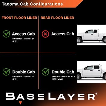 BaseLayer Floor Mats for Toyota Tacoma (2024-2025) Double Cab Made in USA Premium All-Weather Mats Automatic Transmission Only - Front (Gray Logo) with Vehicle OCD Center Console Organizer