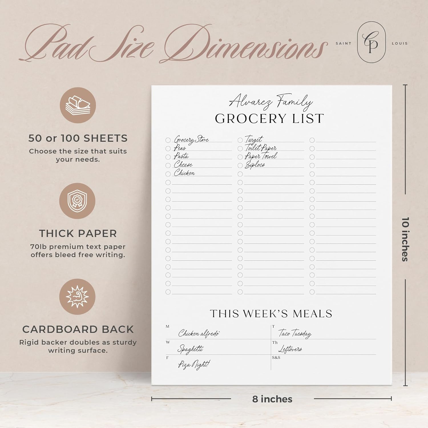 Personalized Stationery Notepads for Women & Men 50 Sheets, 8"x10" Tear-Off Custom Notepad, Personalized Notepads with Name Custom Stationery Note Pad for Daily Meal Plan Check - Grocery List Pad